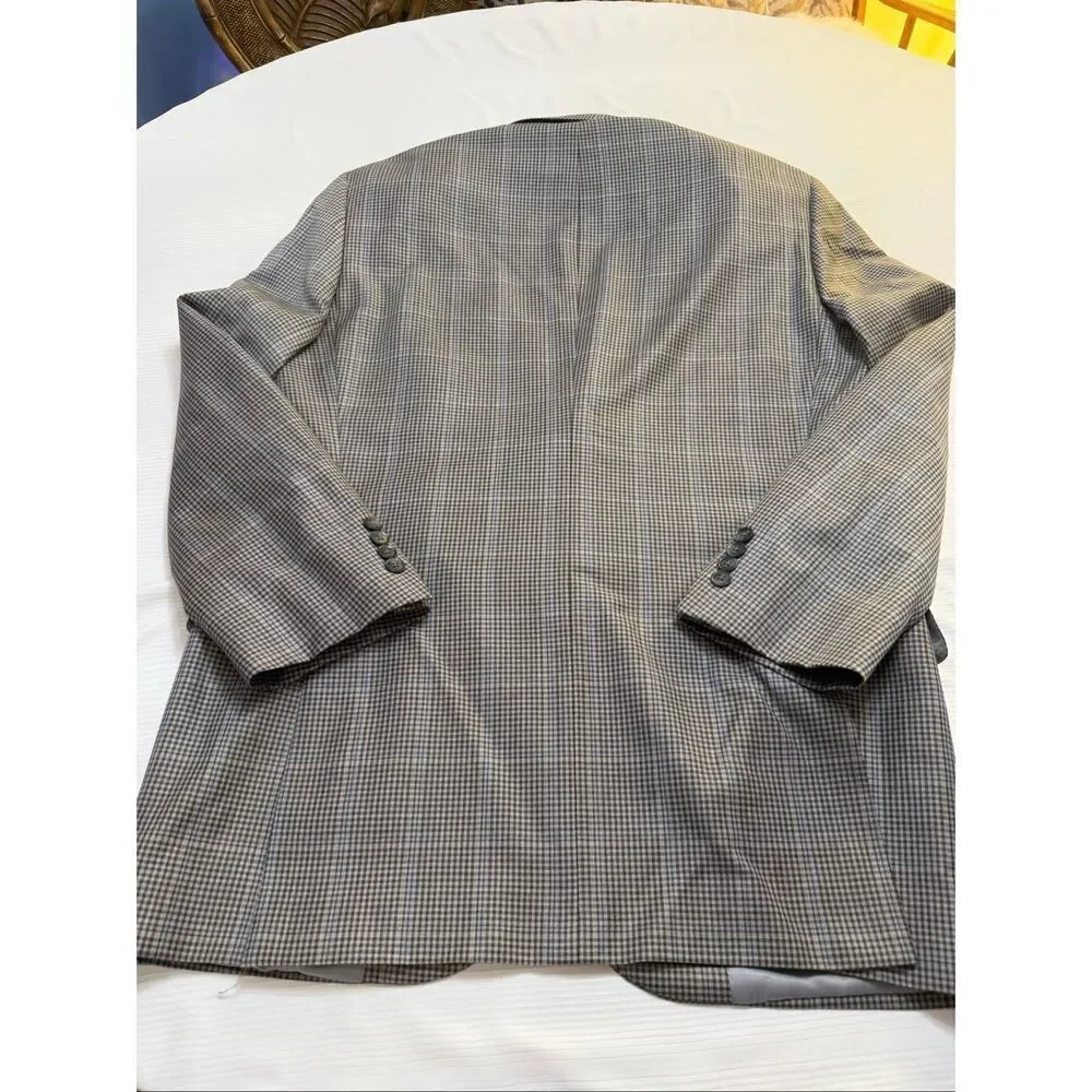 Peter Millar Grey Plaid Gingham 2 Button Wool Blazer Size 44T